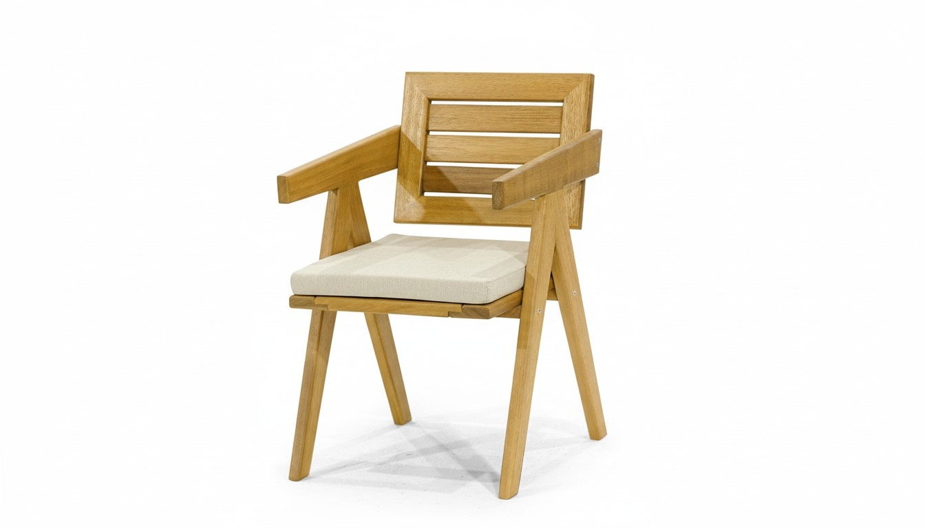 Moderner Gartenstuhl Terrassenmöbel Beiger Holz Stuhl Outdoor Möbel