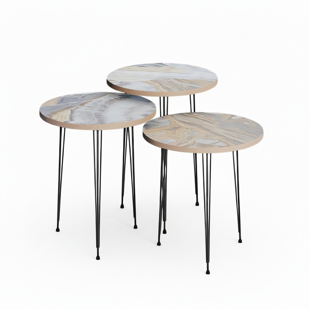 Moderner grauer Couchtisch aus Holz und Metall