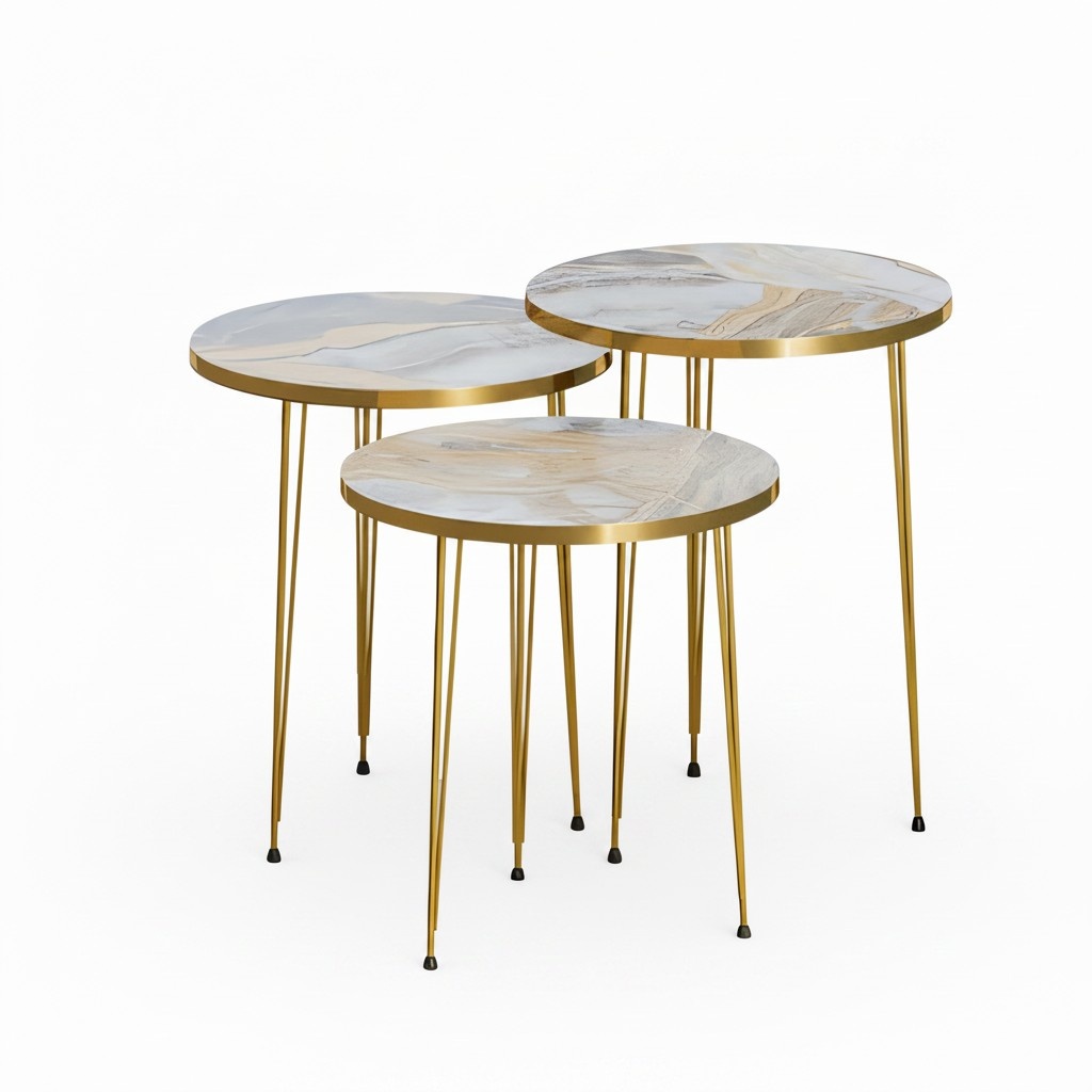 Moderner grauer Couchtisch aus Holz und Edelstahl