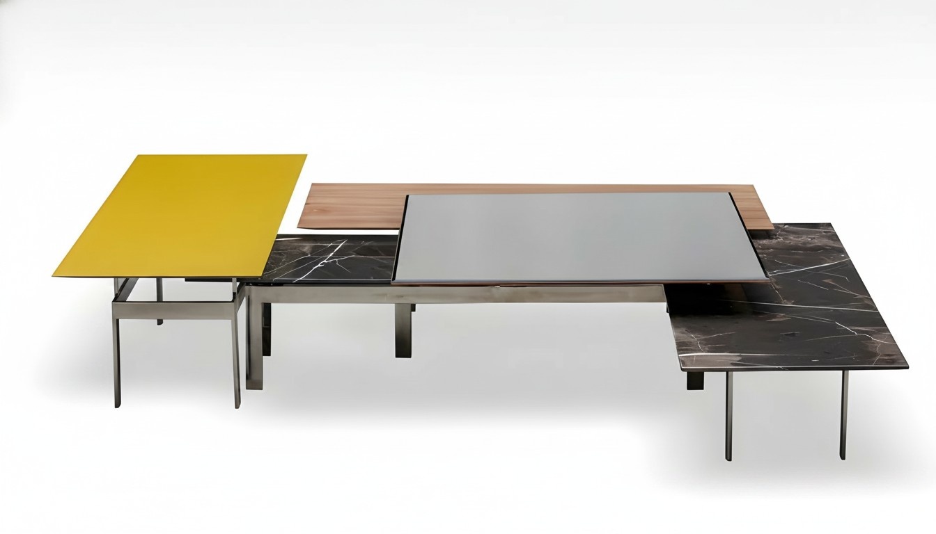 Moderner grauer Couchtisch aus Metall im eleganten Design