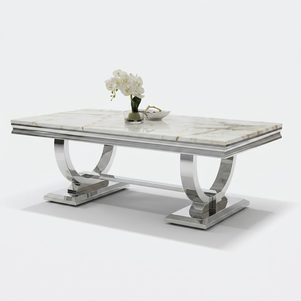 Moderner Grauer Couchtisch Edelstahltisch Wohnzimmer Tische Luxus Design