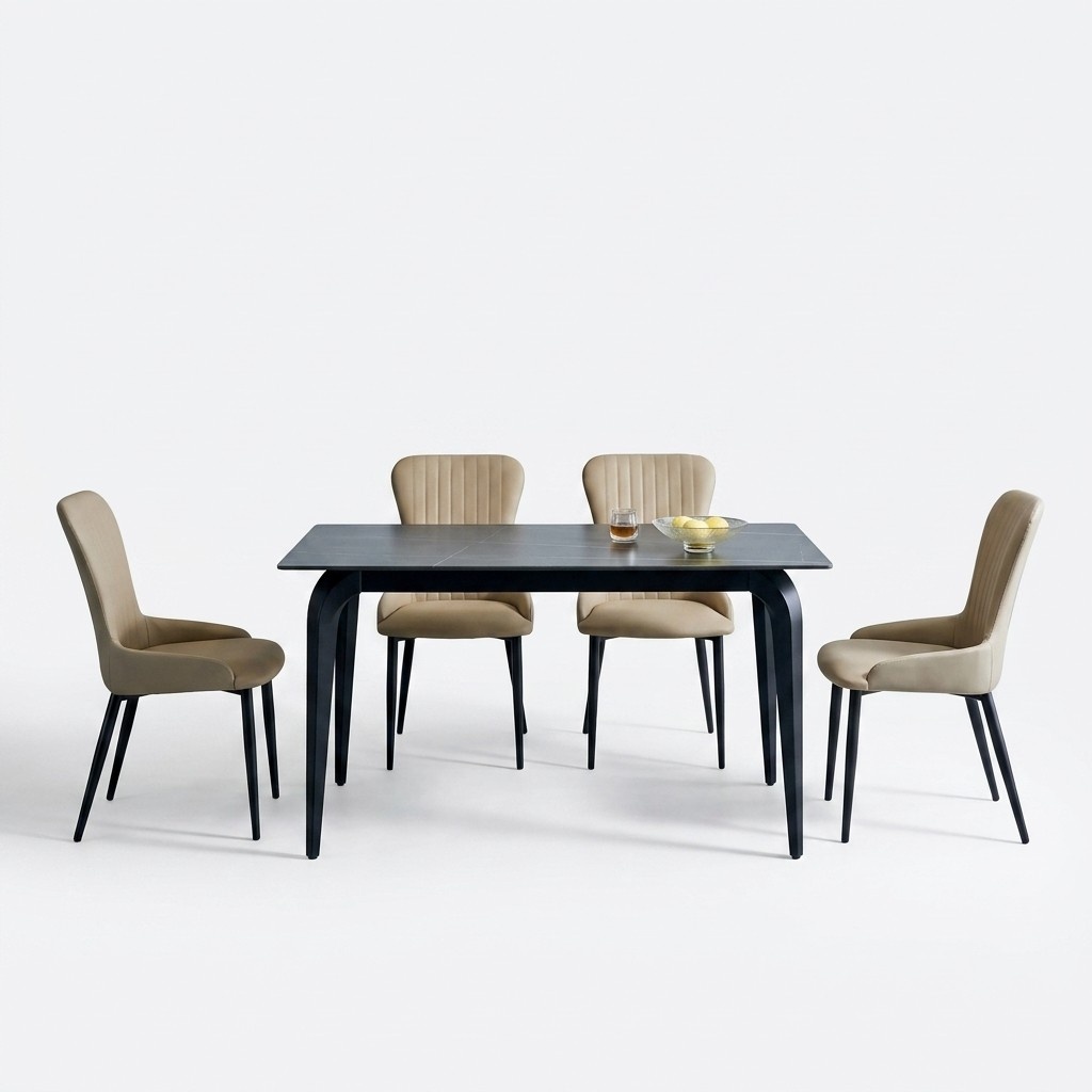 Moderner Grauer Esstisch Designer 6x Textilstühle Holz Esszimmergruppe