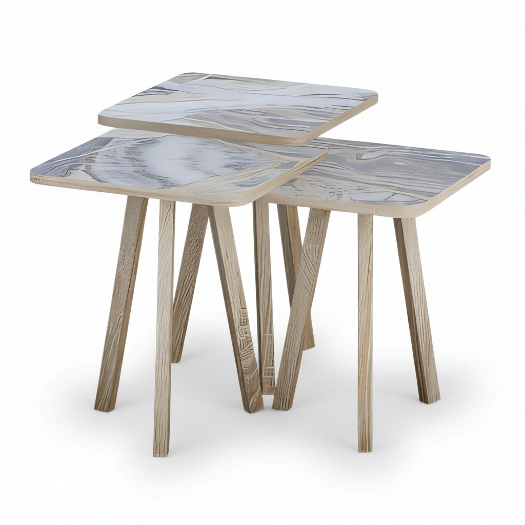 Moderner grauer Holz-Couchtisch-Set mit klaren Linien