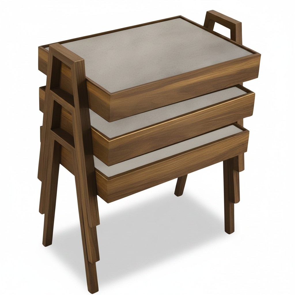 Moderner grauer Holz-Couchtisch-Set für Wohnzimmer