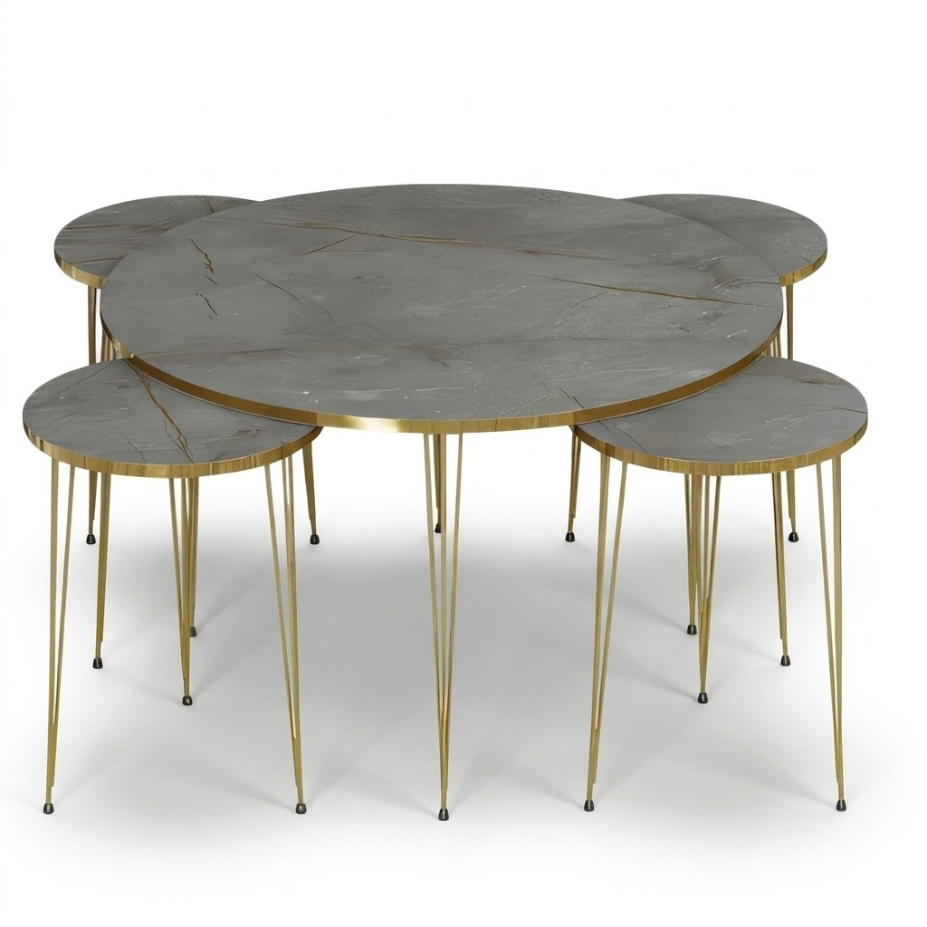 Moderner grauer Holz-Couchtisch mit Beistelltischen Set