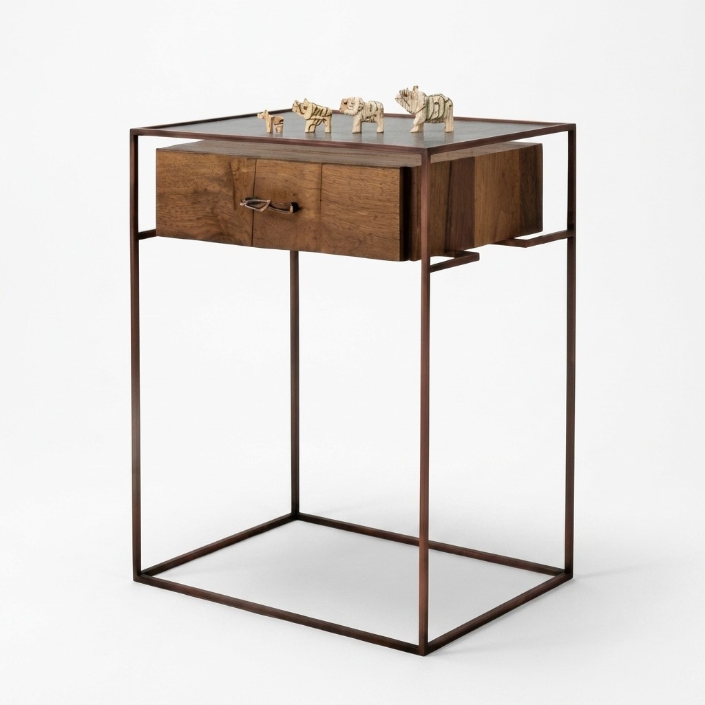 Moderner Konsolentisch aus Holz und Glas mit eleganter Beleuchtung