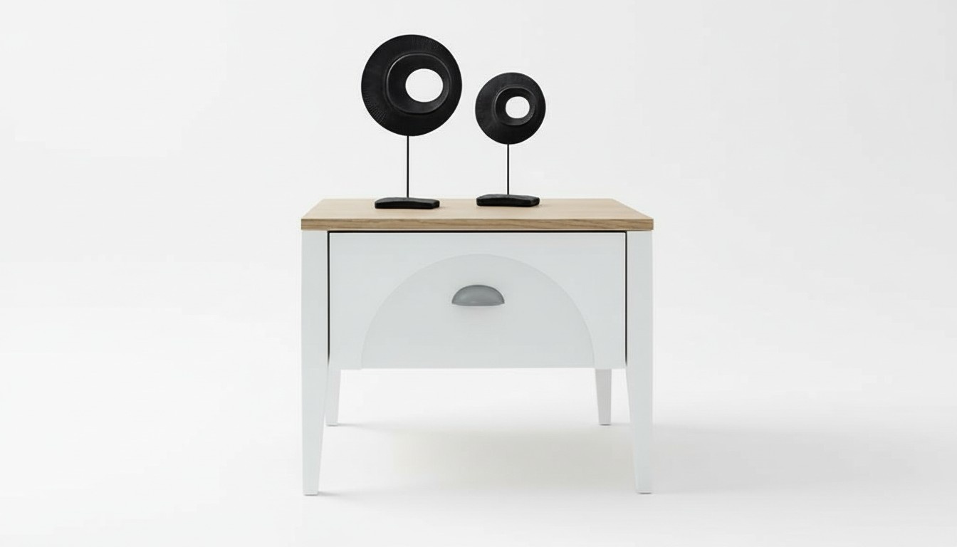 Moderner Nachttisch Holzoberfläche Stilvolles Design Weiß Schlafzimmer Möbel