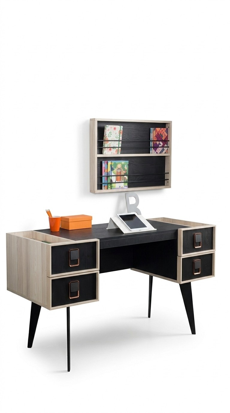 Moderner Schreibtisch Mit Jugendzimmer Wandregal Designer Möbel Schwarz Neu