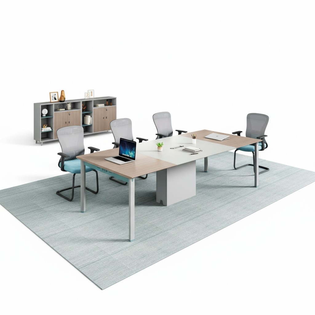 Moderner Tisch Konferenztisch mit Bücherregal Kombination Meeting Tische 2tlg.