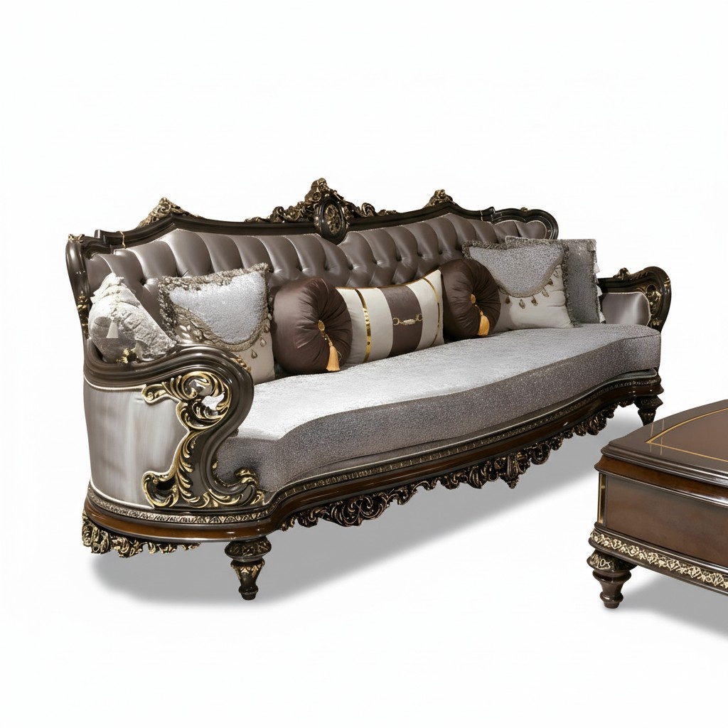 Moderner Wohnzimmer Set aus Holz und Textil in Grau