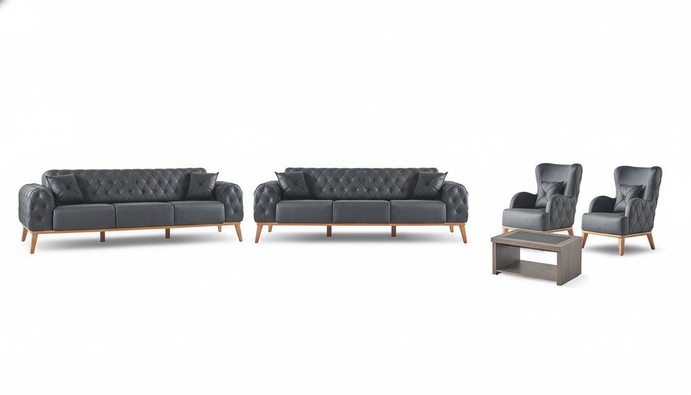 Modernes Arbeitszimmer Set Luxuriöse 2x 3-Sitzer Designer Sessel Tisch