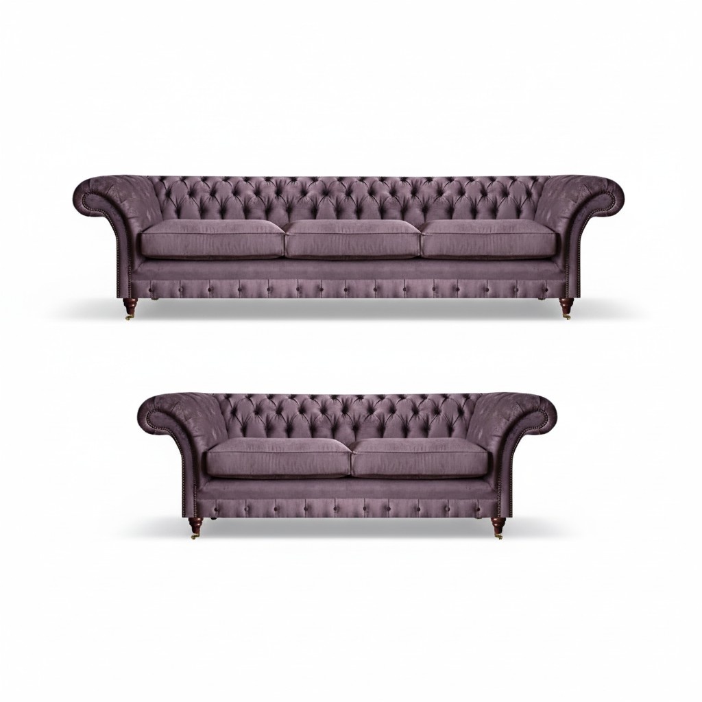 Modernes Chesterfield Polster Set Edler Dreisitzer Textil 2-Sitzer 2tlg