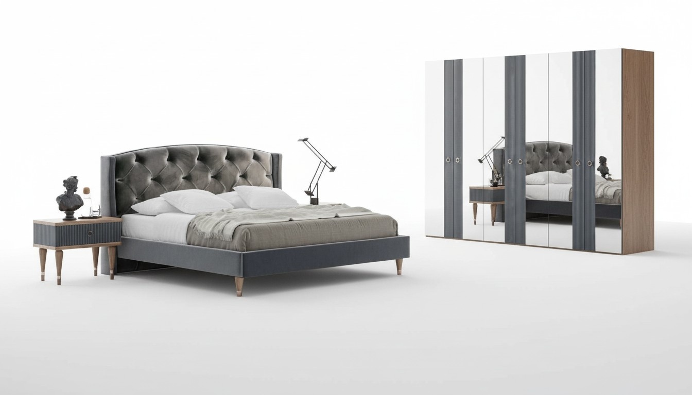 Modernes Chesterfield Schlafzimmer Set Designer Doppelbett Nachttische