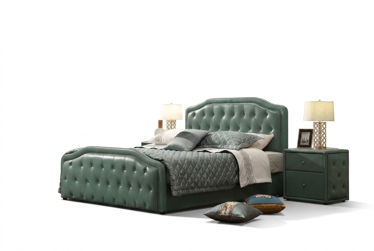 Modernes Design Hotel Bett XXL Betten Luxus Doppel Leder Chesterfield 180x200cm