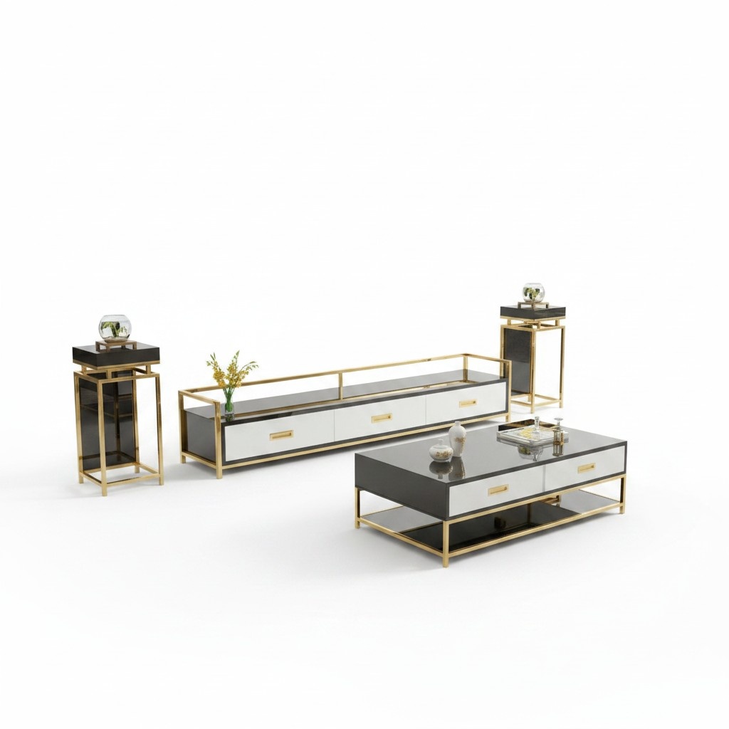 Modernes Design Wohn Wand Wohnzimmer Sideboard RTV Regal + Seiten Säulen 3tlg.