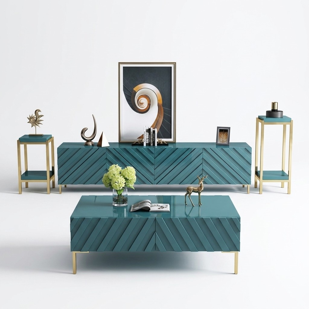 Modernes Design Wohn Wand Wohnzimmer Sideboard RTV Regal Staender Turkis Holz