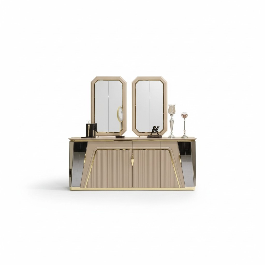 Modernes Esszimmer Set Esstisch Anrichte mit Spiegel Luxus Einrichtung