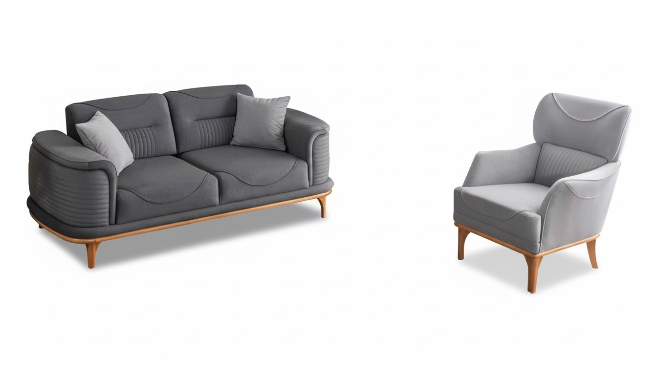 Modernes graues 2-teiliges Wohnzimmerset Dreisitzer-Sofa und Sessel