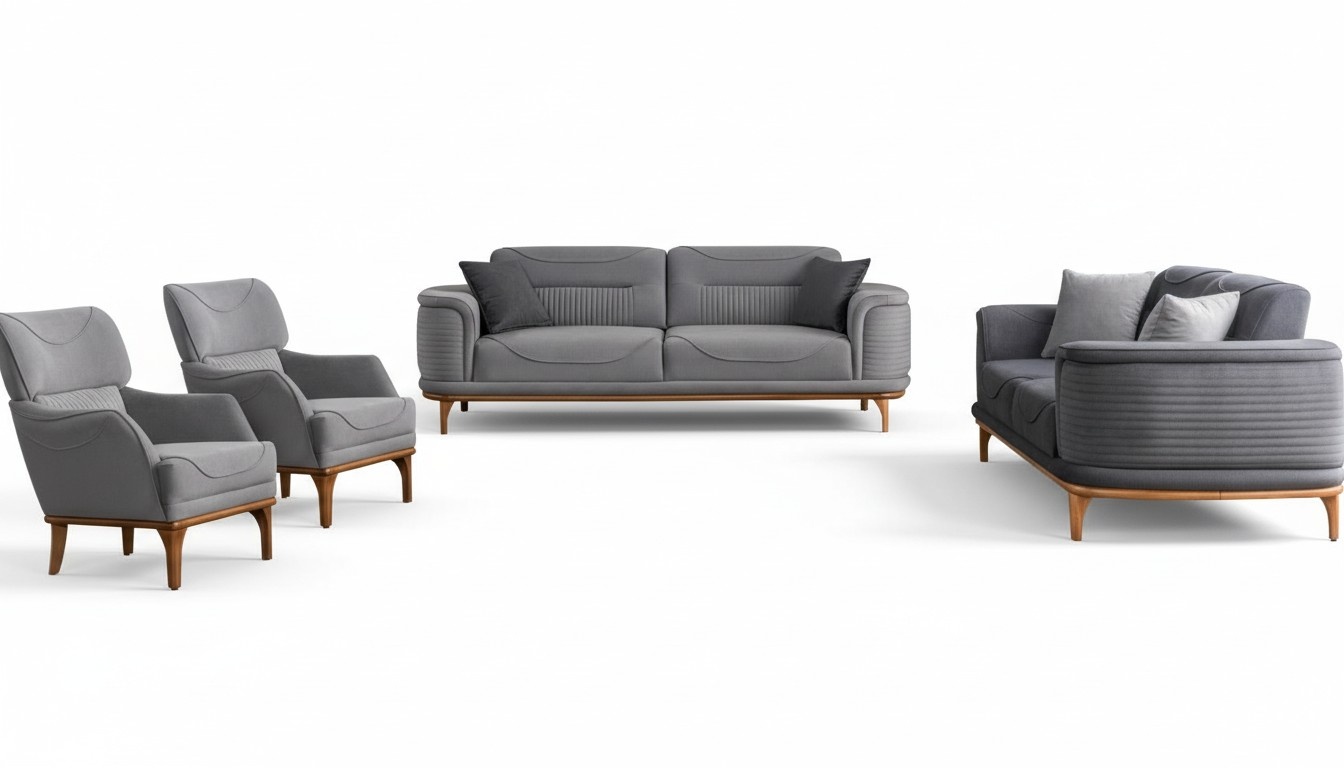 Modernes Graues Polstermöbel Set: Sofas und Sessel für Wohnzimmer Neu