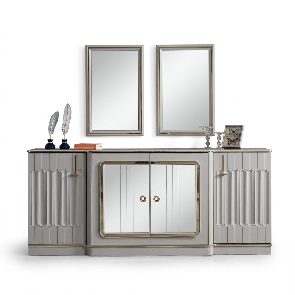 Modernes Sideboard mit 2x Spiegeln Designer Luxus Wohnzimmer Möbel