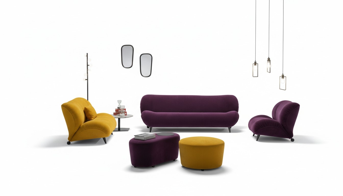 Modernes Sofa 3+2 Sitzer + Sessel + 2x Hocker Stoff Design Couch Set Möbel Stil