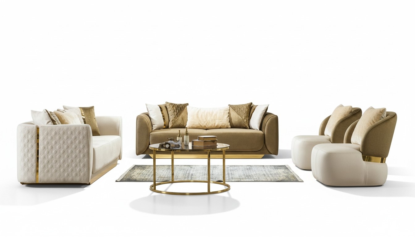 Modernes Wohnzimmer-Set 2 luxuriöse weiche Sofas + 2 moderne weiße Sessel neu