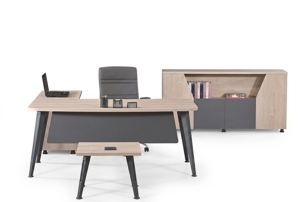 Möbel Büro Arbeitszimmermöbel Eckbürotisch Set 3tlg Holz Grau Tisch