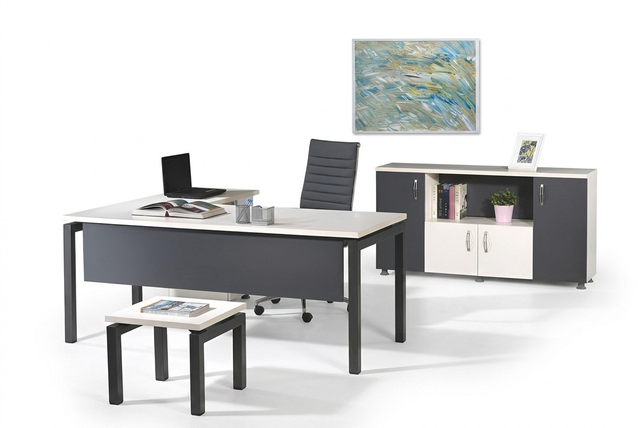 Möbel Büro Arbeitszimmermöbel Eckbürotisch Set 3tlg Holz Grau Tisch