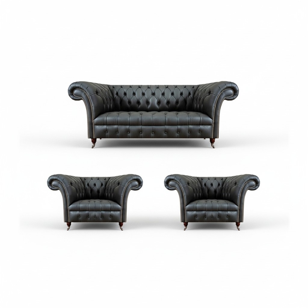 Möbel Ledersofas Komplett Sofagarnitur 3tlg Wohnzimmer Chesterfield