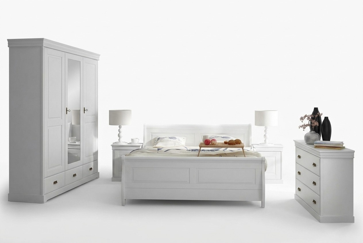 Möbel Schlafzimmer Set Design Bett 2x Nachttisch Kommode Kleiderschrank Neu 5tlg