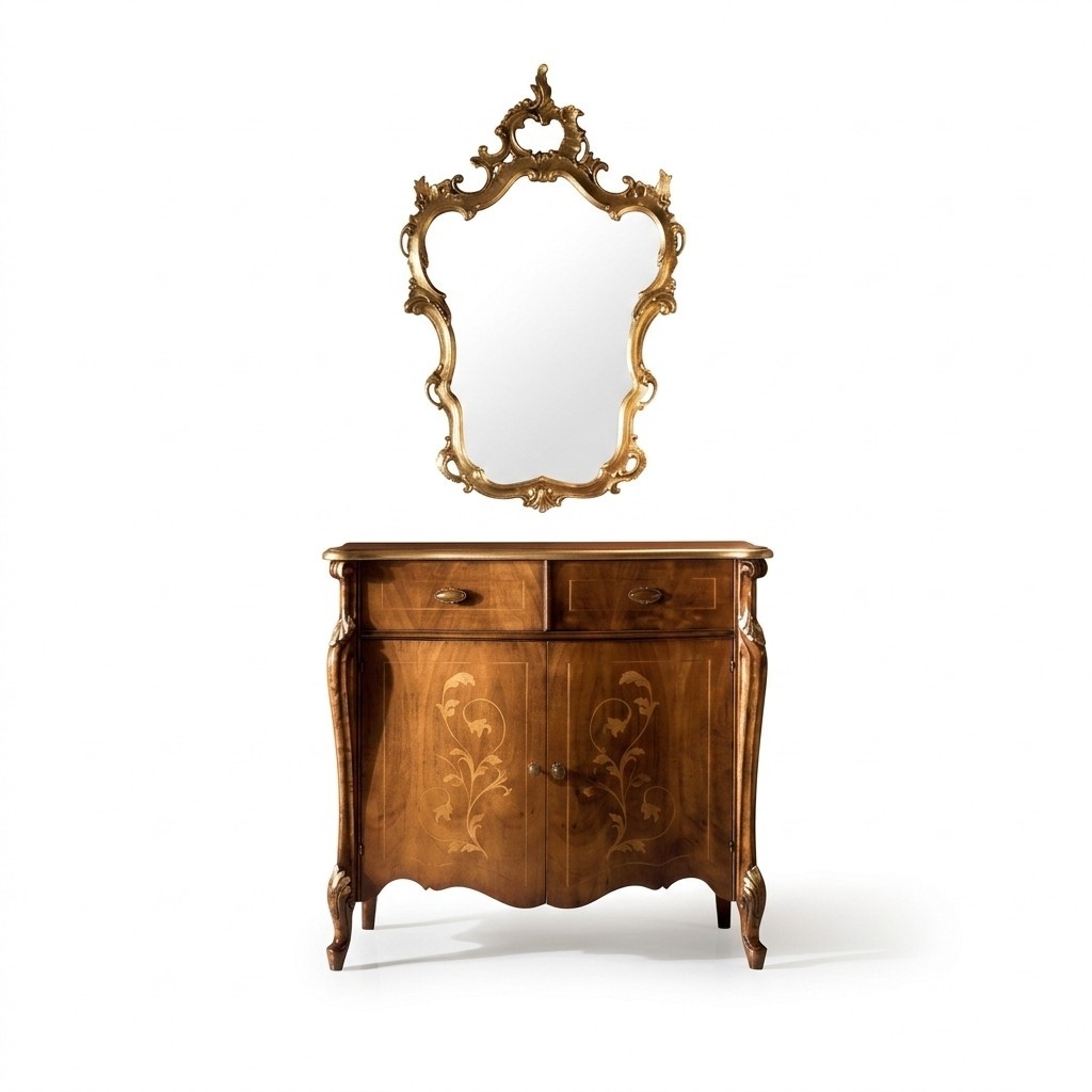 Luxus Möbel Stil Barock 2tlg Set Kommode mit Spiegel Luxus Holz Italienische Möbel Neu