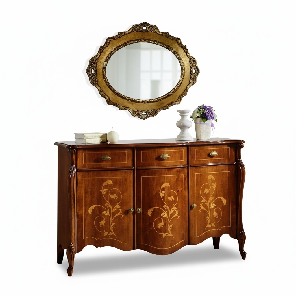 Möbel Stil Barock 2tlg Set Luxus Holz Italienische Luxus Möbel Kommode mit Spiege Neu