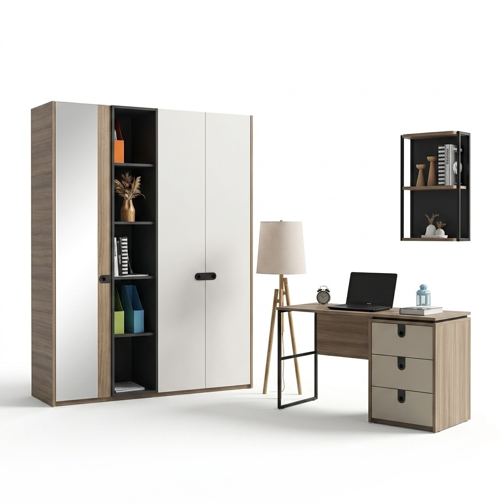 Möbelset Platzsparend Kleiderschrank Schreibtisch Modernes Design Wohnen Stil