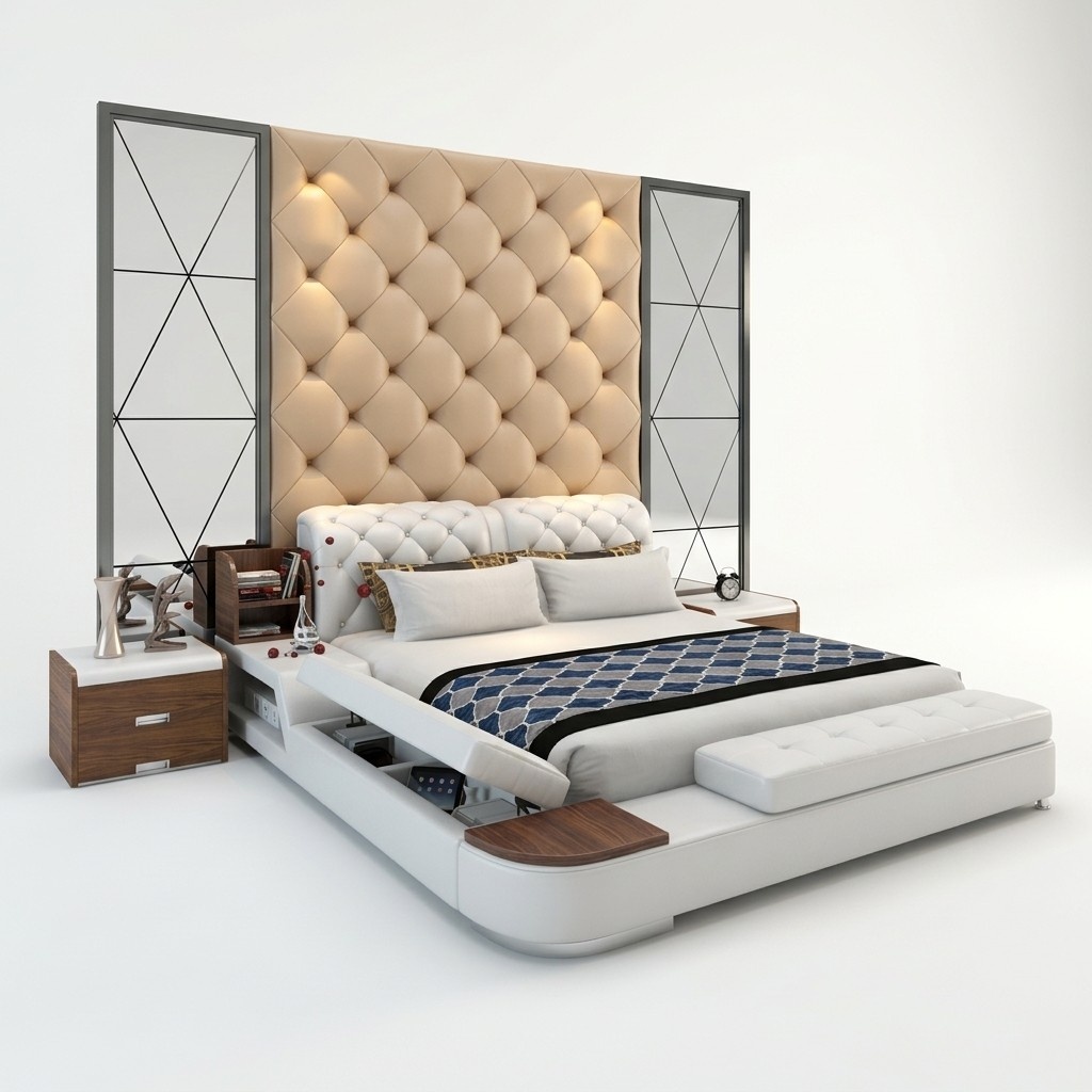 Multifunktion Bett Design Polster Doppelbett Betten Chesterfield Luxus Hocker