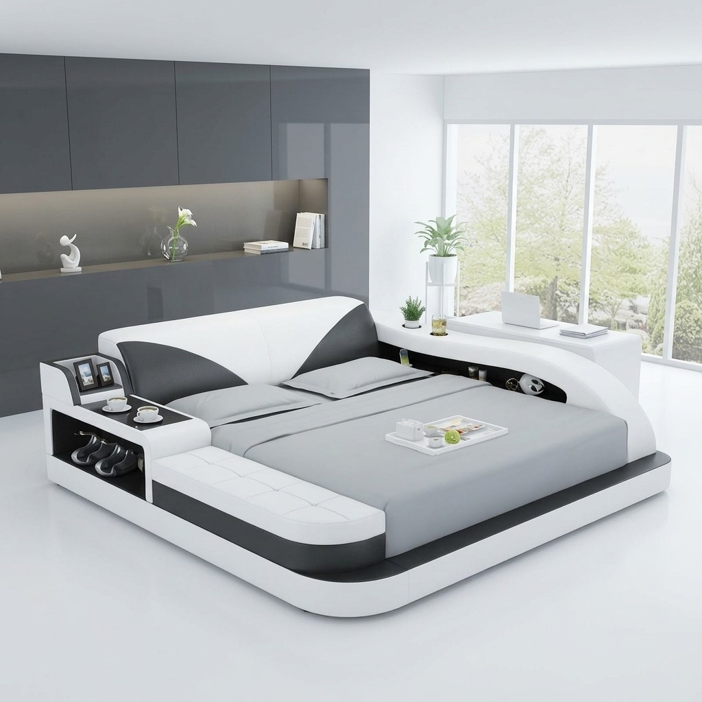 Multifunktion Bett Doppelbetten Modernes Bettgestell Betten 180x200cm Hotel Neu