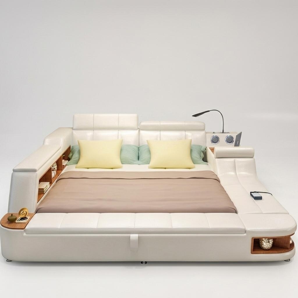 Multifunktion Bett Luxus Design Leder Betten Hotel Doppel Ablage Regal