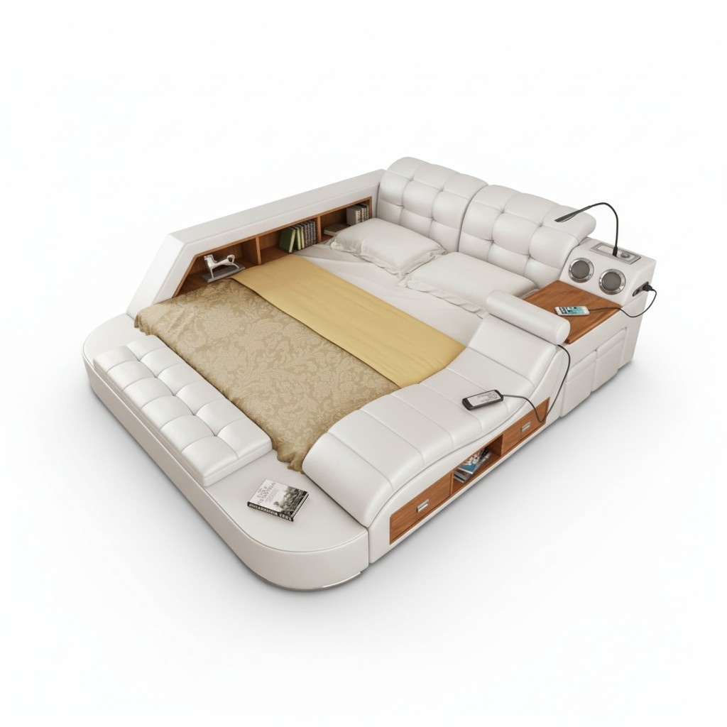 Multifunktion Bett Regal Schrank USB Ladestation Doppel Leder Betten 180x200