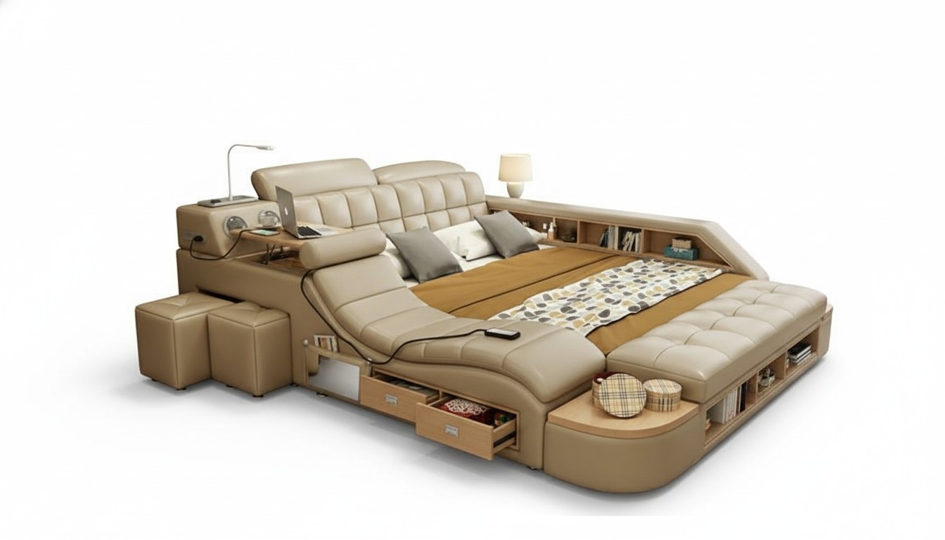 Multifunktion Betten Luxus Leder Bett Polster Moderne Hotel Massage Funktion Neu