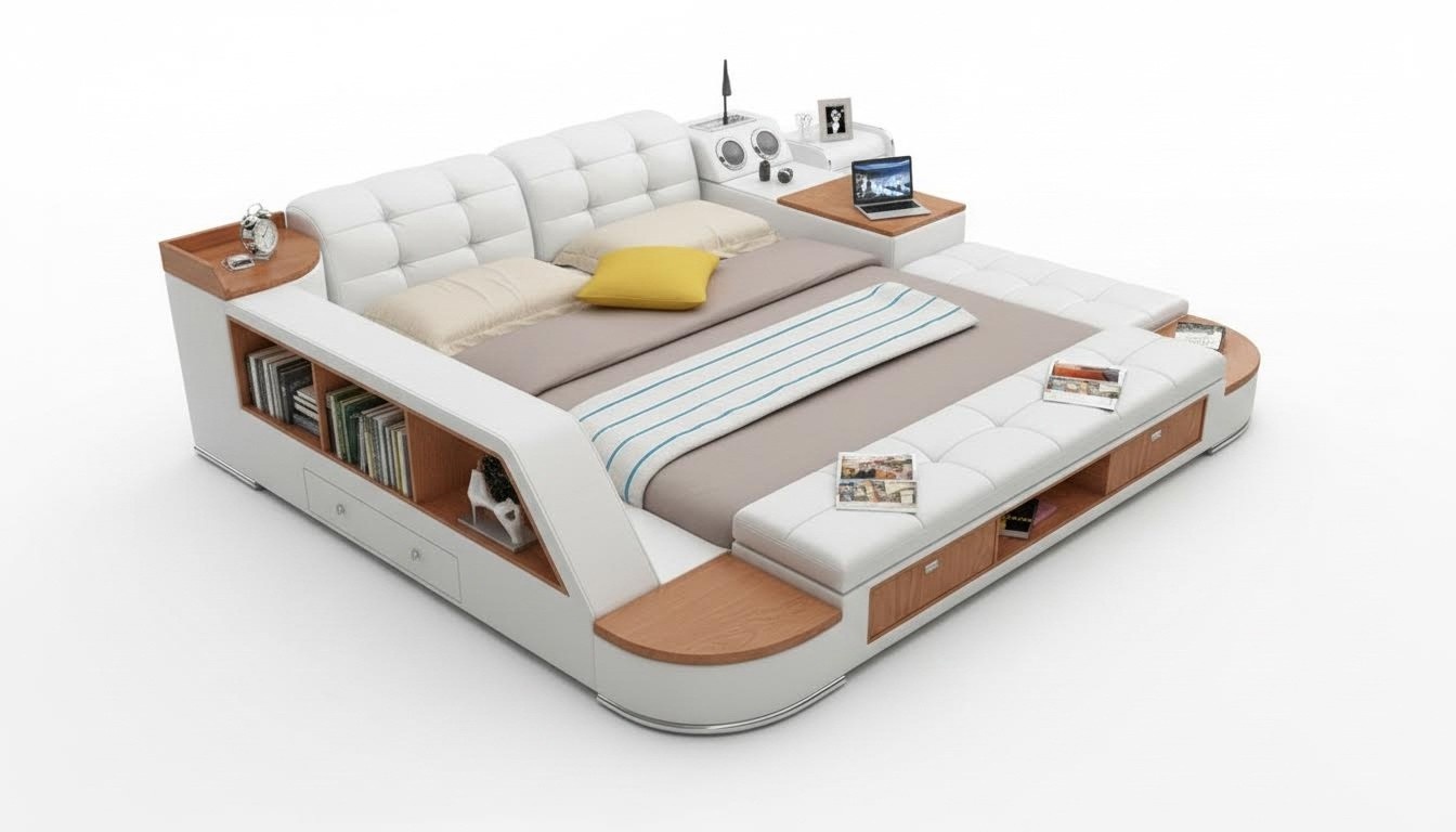 Multifunktion Schlafzimmer Liege Regale Luxus Bett Leder Betten 180x200 Möbel