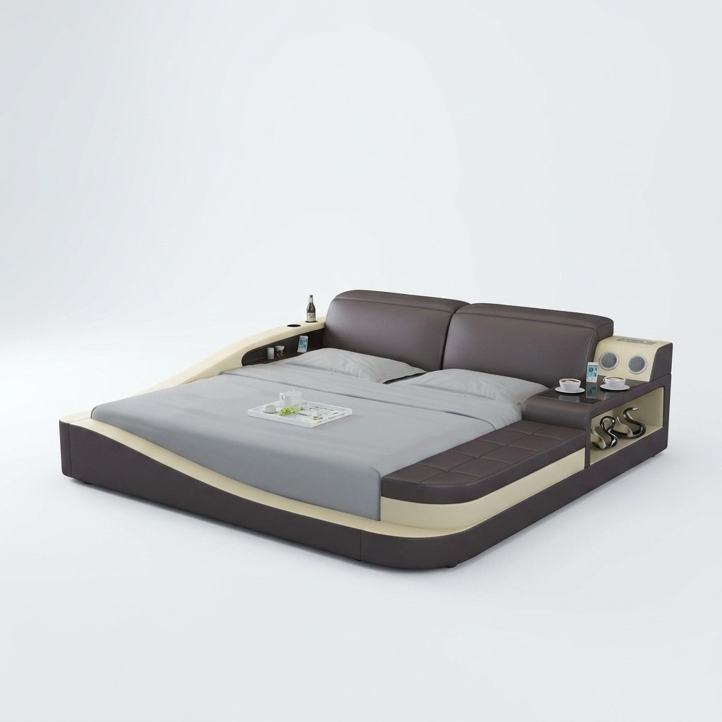 Multifunktions Bett Bluetooth Boxen Luxus Design Leder Betten Hotel Doppel Neu