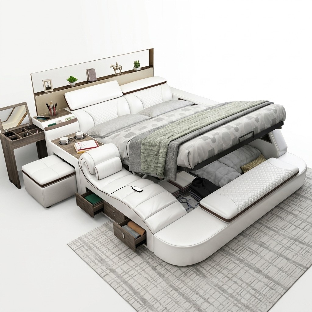 Multifunktions Bett Bluetooth Boxen Luxus Design Leder Betten
