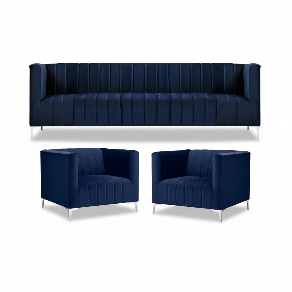 Navy Blau Sofagarnitur Dreisitzer Stoff Neu Kreative Design Sofa 2 Sessel Modern