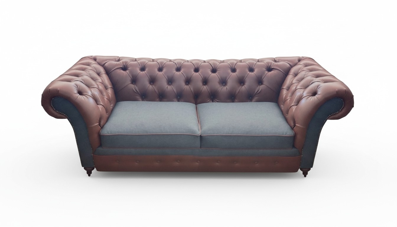 Neu Luxus Sofa Couch Zweisitzer Braun Leder Wohnzimmer Chesterfield