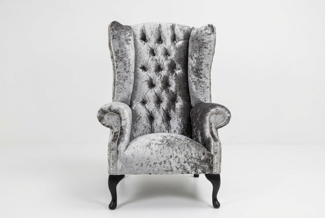 Ohrensessel Chesterfield Sofa Couch Polster 1 Sitzer Sessel Sofas Textil Silber