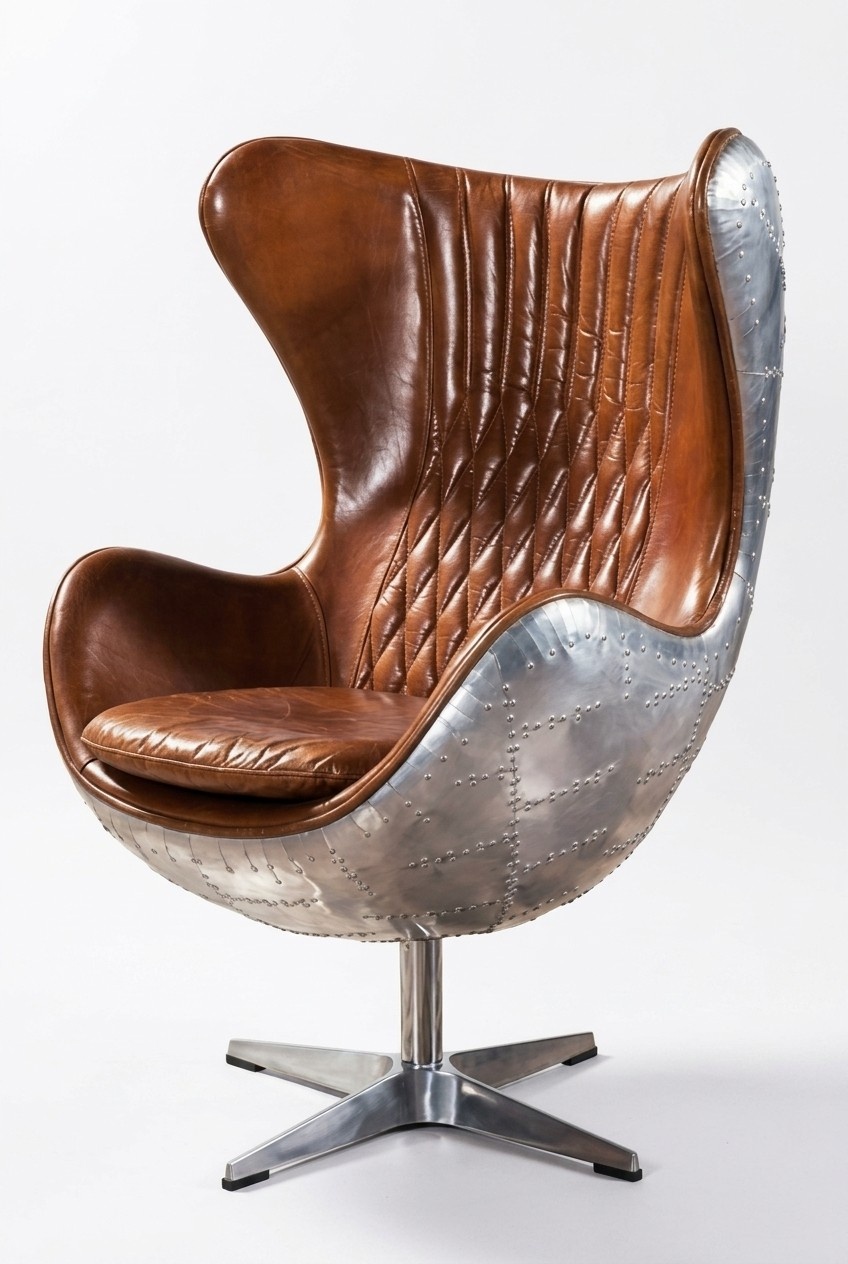 Ohrensessel Drehbarer Sessel – Vintage Aluminium & Lederstuhl