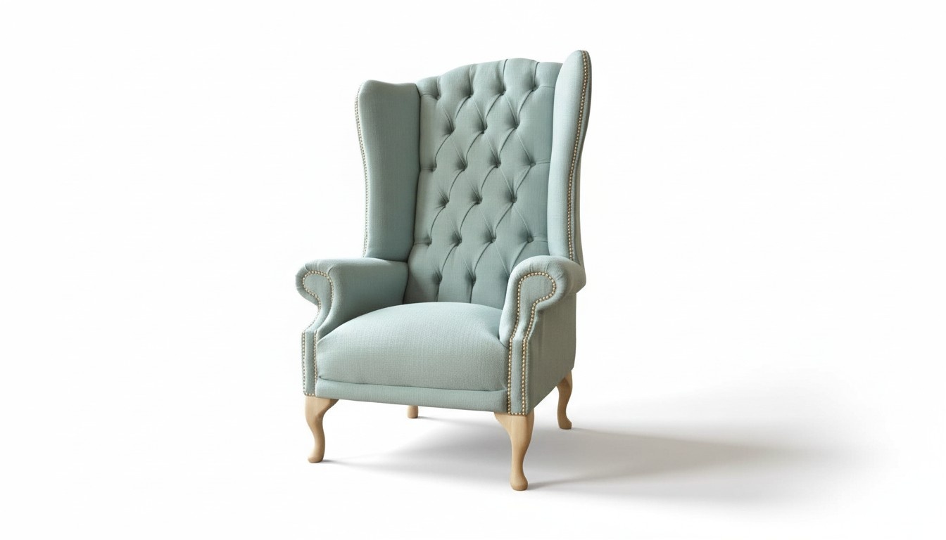 Ohrensessel Sessel Design Polster Weiß Couch Chesterfield Textil