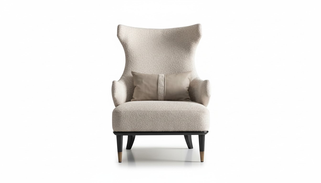 Ohrensessel Sessel Einsitzer Luxus Beige Stoff Modern Wohnzimmer