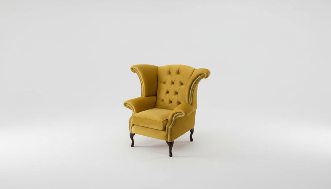 Ohrensessel Sessel Gelb Design Polster Couch Chesterfield Textil Luxus