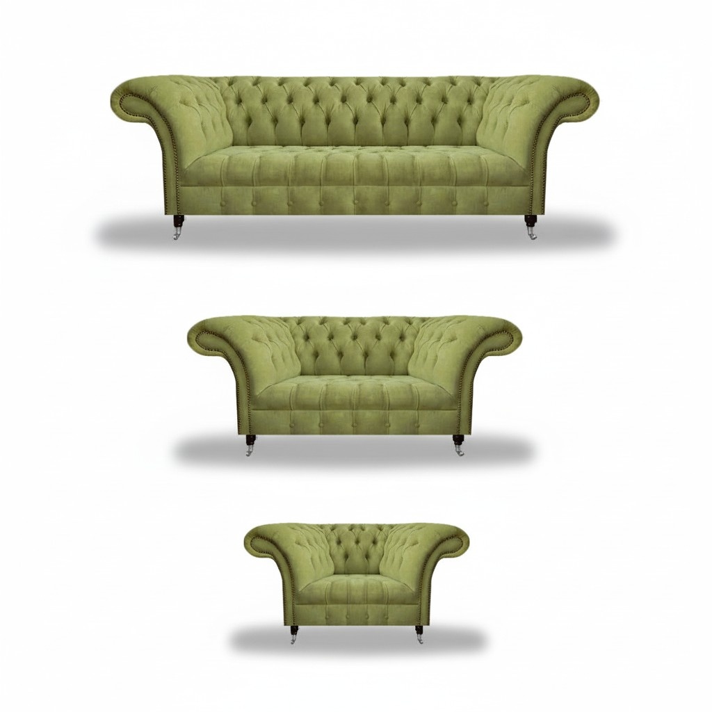 Olivengrüne Chesterfield Sofas Komplette Couchgarnitur Wohnzimmer Möbel