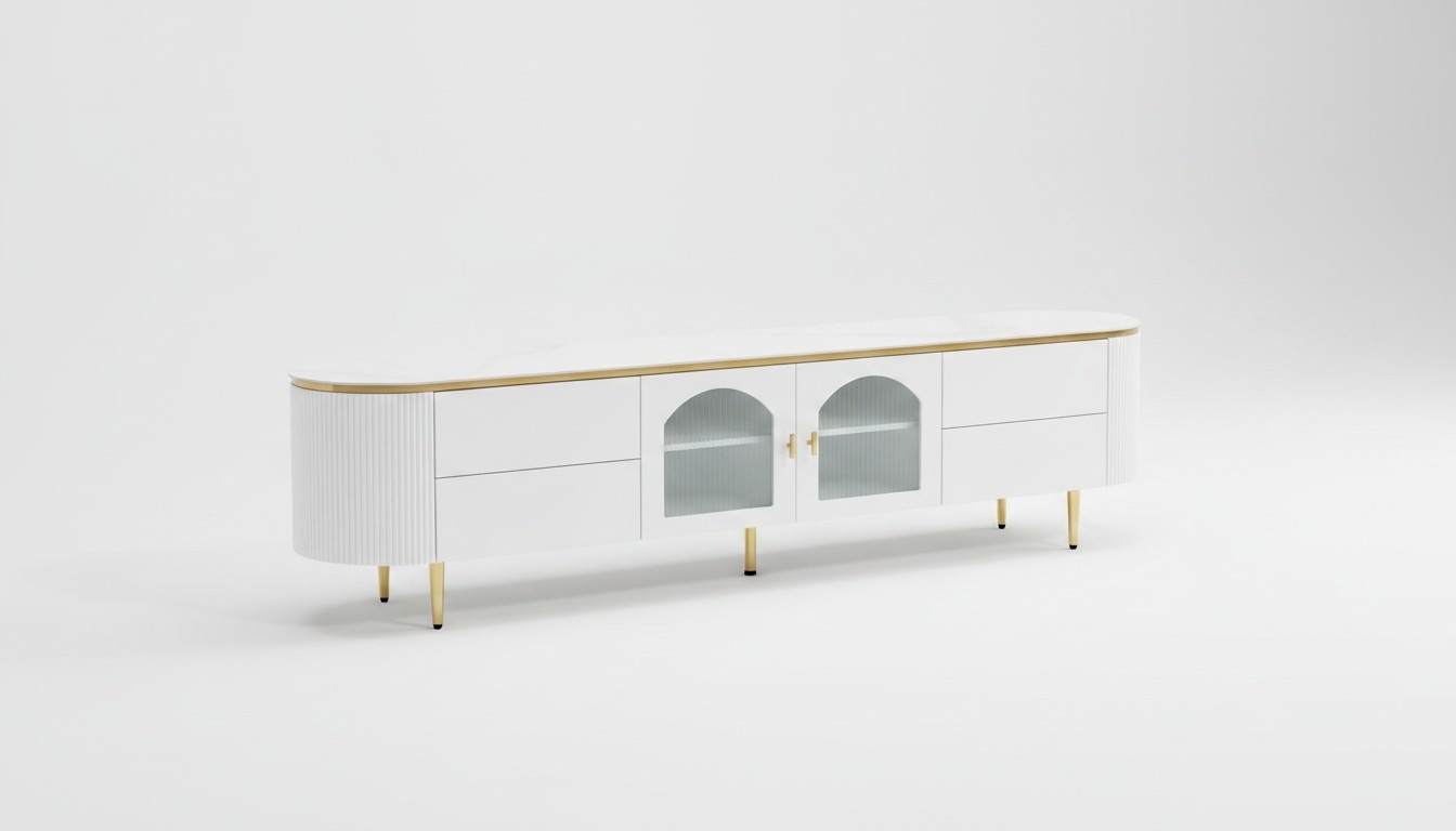 Ovaler Fernseh Ständer rtv Lowboard tv Sideboard Wohnzimmer Holz Möbel